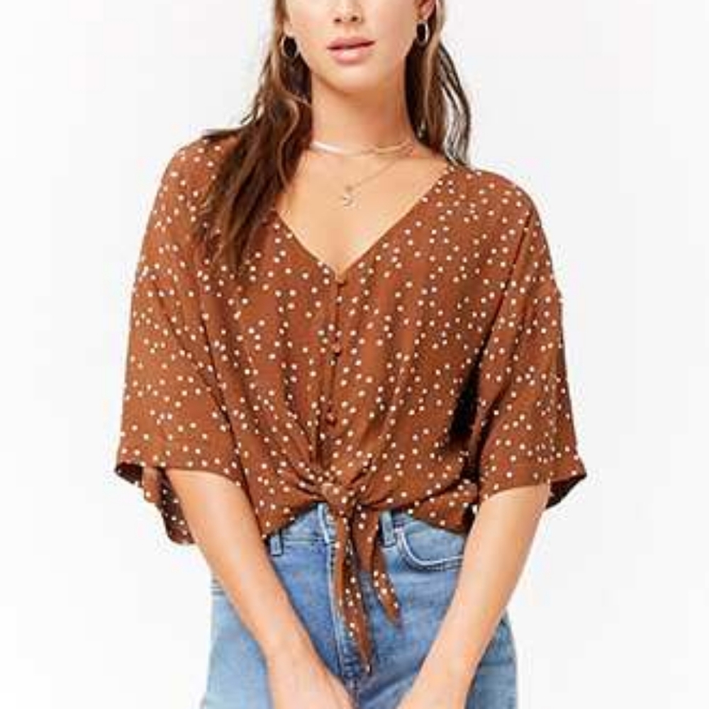 [2 for $10] Brown & White Polka Dot Crop